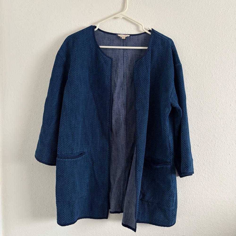 Eileen Fisher Indigo Textured Open Jacket